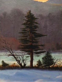 "River's Edge - Winter" beautiful luminist landscape in hudson river tradition