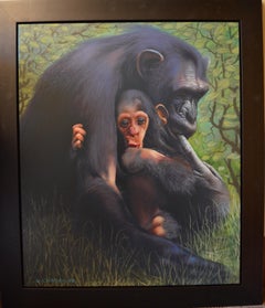 Mutterschaft – Gorillas – Original Gemälde in Mischtechnik von Mikhail Chapiro