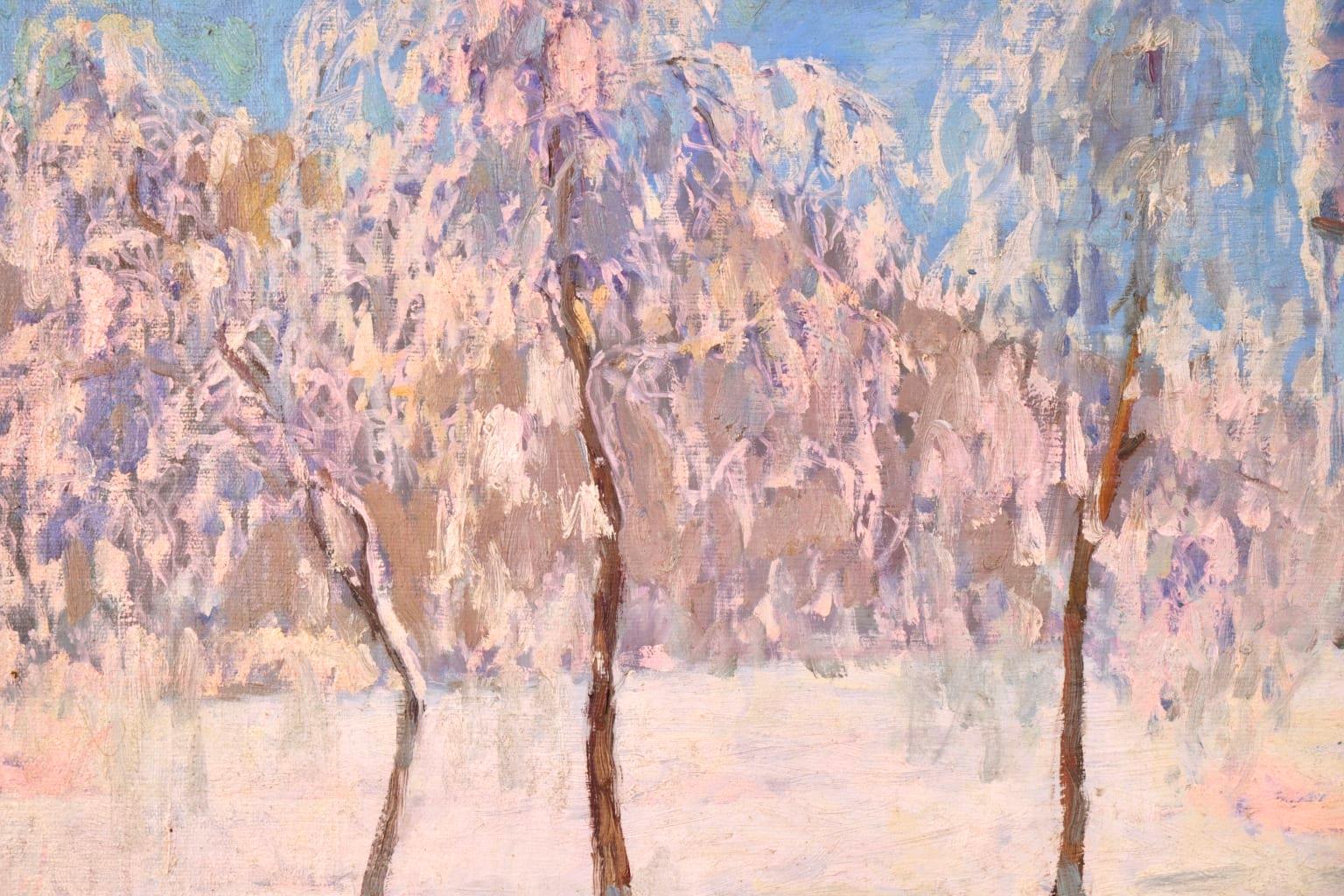 Coucher de Soleil Hiver - Impressionist Snow Landscape Oil - Mikhail Guermacheff 9