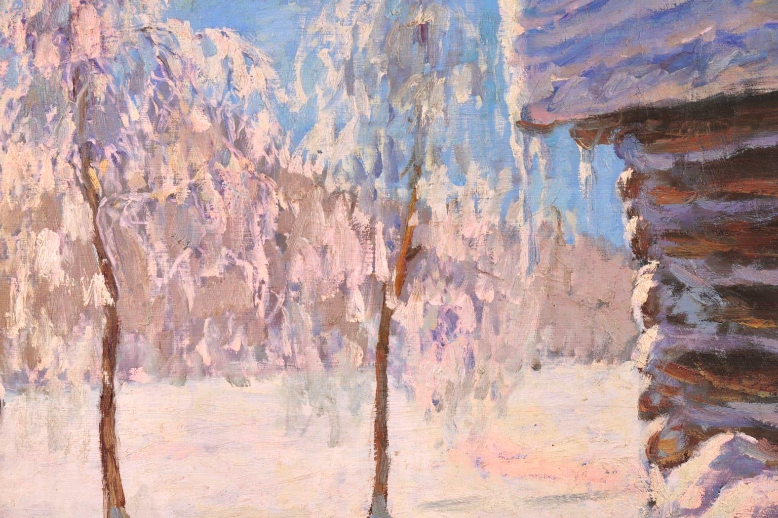 Coucher de Soleil Hiver - Impressionist Snow Landscape Oil - Mikhail Guermacheff 10