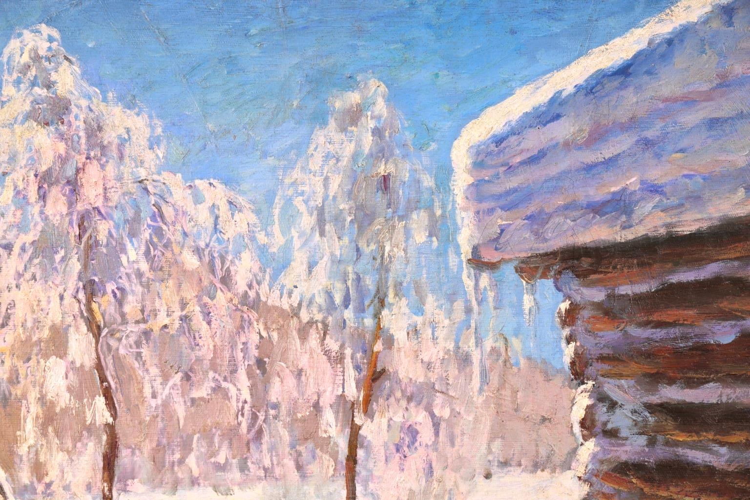 Coucher de Soleil Hiver - Impressionist Snow Landscape Oil - Mikhail Guermacheff 3