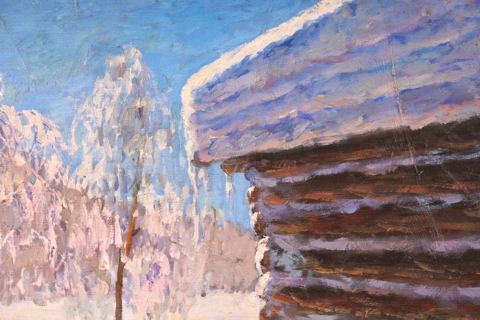 Coucher de Soleil Hiver - Impressionist Snow Landscape Oil - Mikhail Guermacheff 4