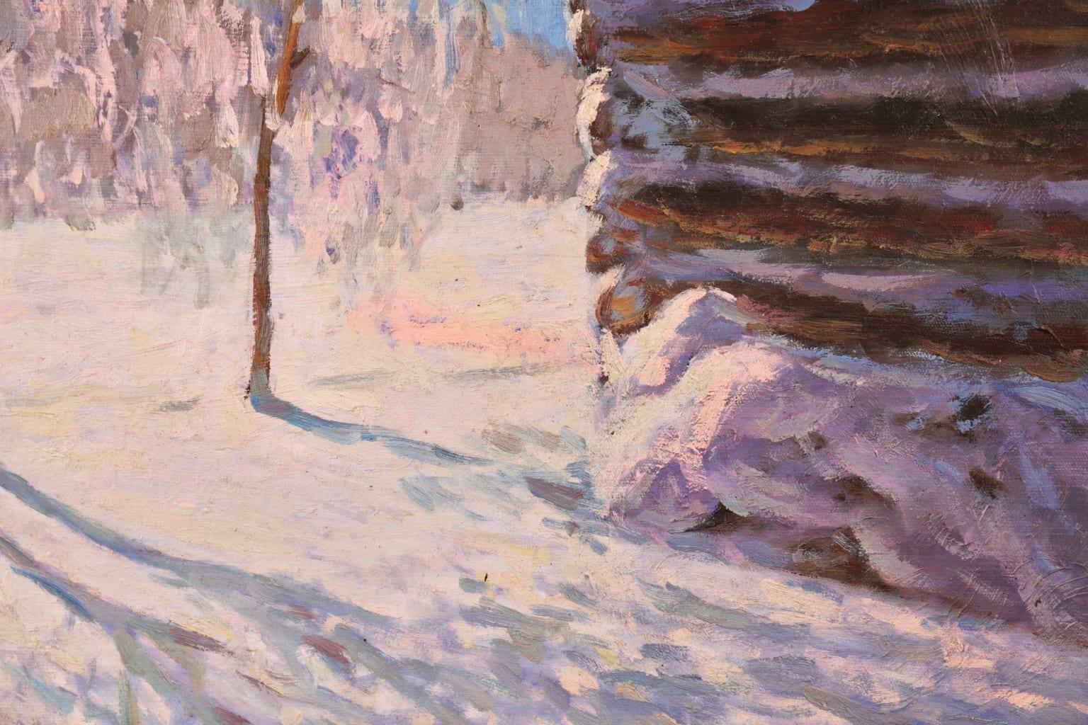 Coucher de Soleil Hiver - Impressionist Snow Landscape Oil - Mikhail Guermacheff 5