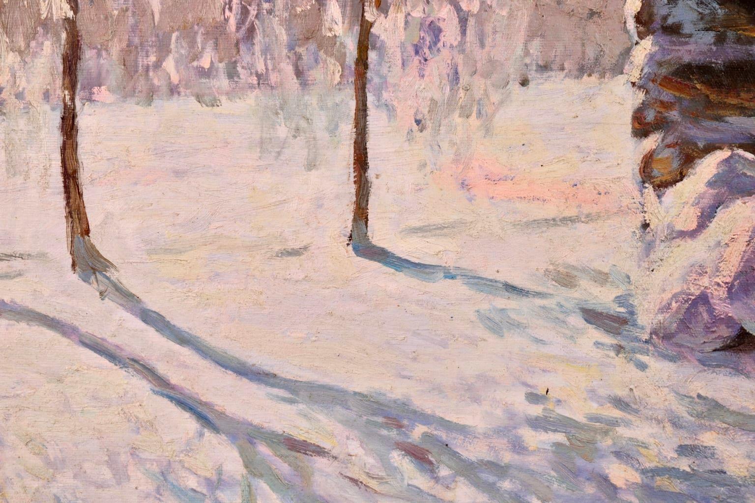 Coucher de Soleil Hiver - Impressionist Snow Landscape Oil - Mikhail Guermacheff 7