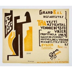 1923 Manifesto originale di Mikhail Larionov (1881 - 1964) per il Bal Bullier