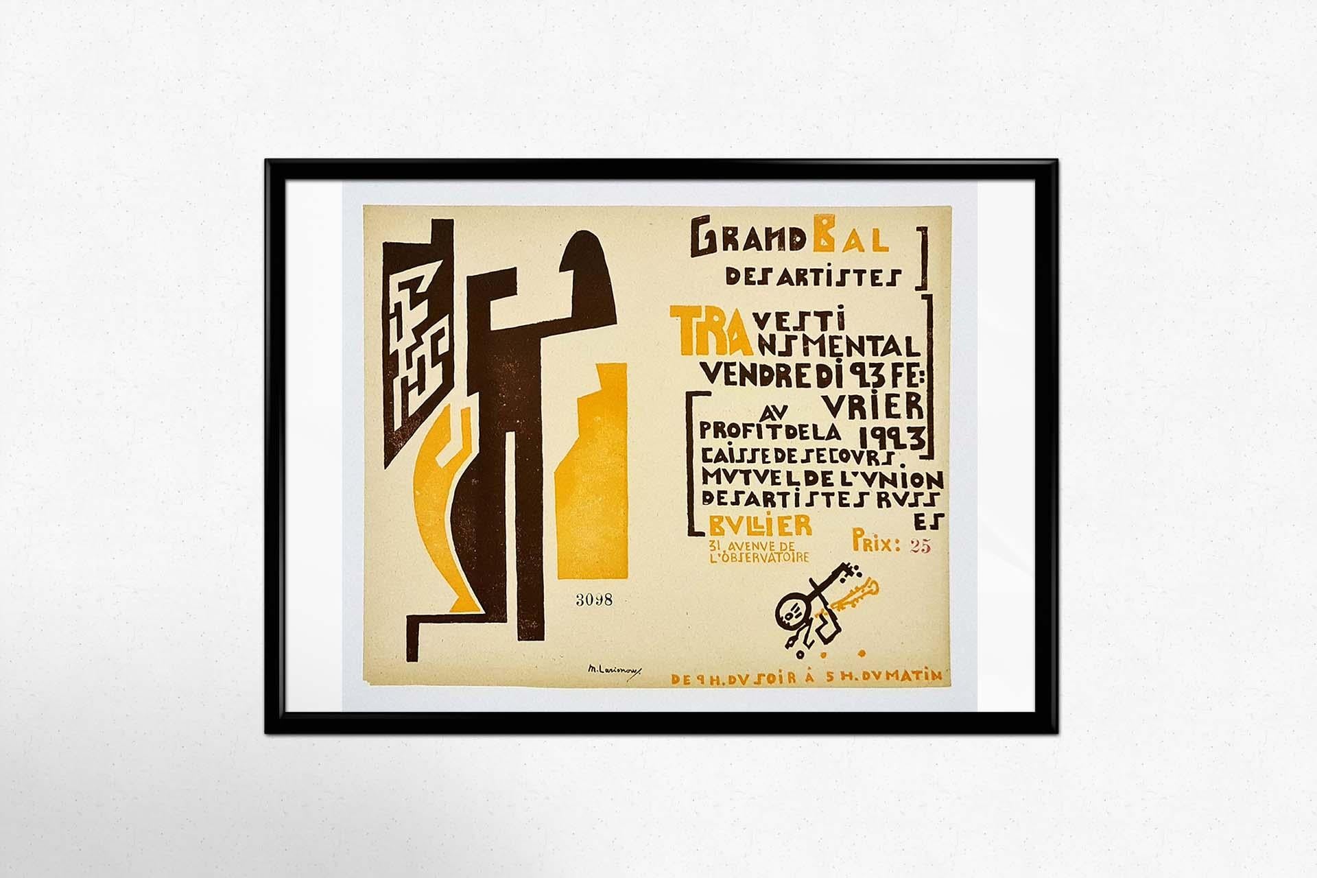 Affiche originale de 1923 de Mikhail Larionov (1881 - 1964) pour le Bal Bullier en vente 2