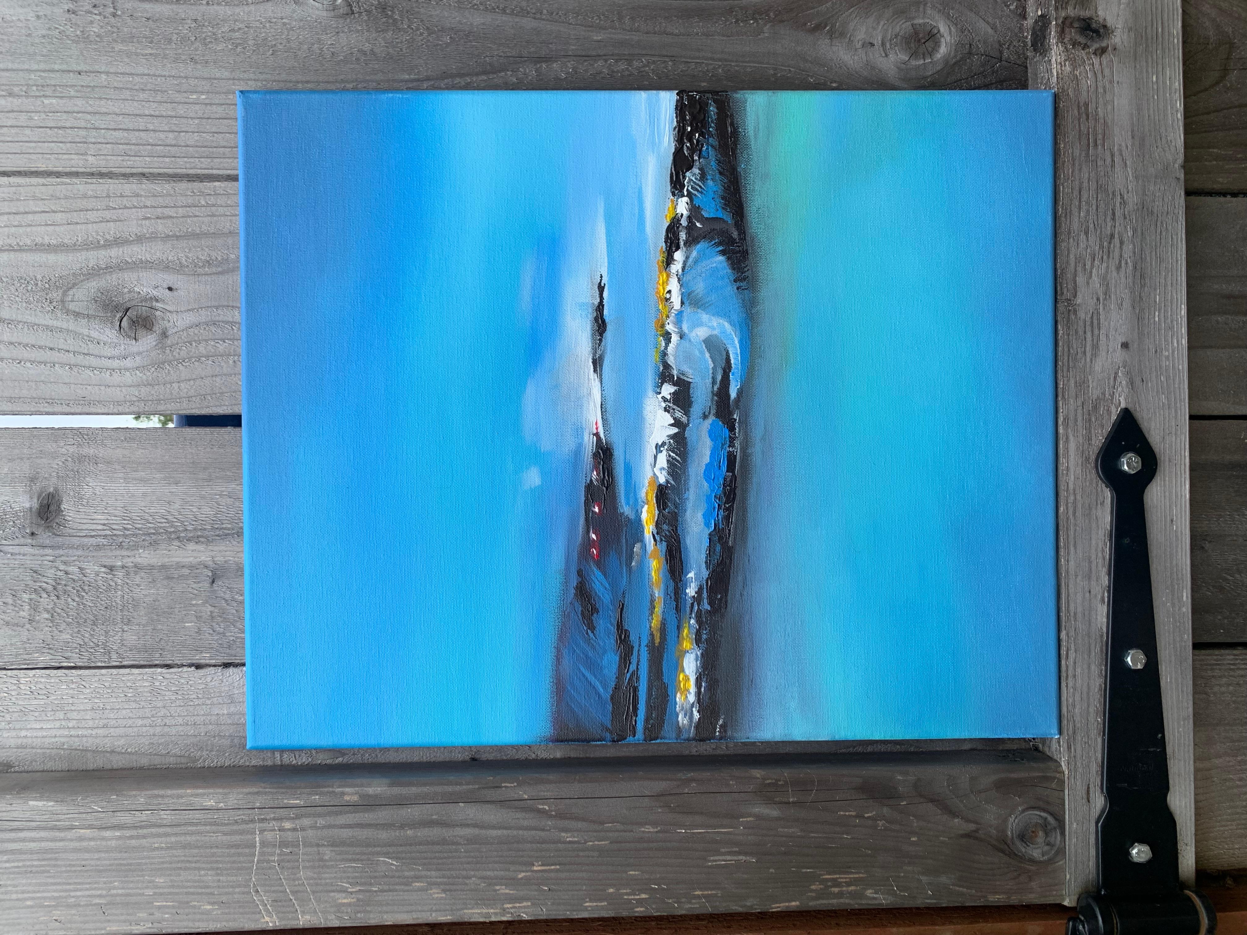 Vagues déferlantes, peinture à l'huile abstraite - Abstrait Painting par Mikhail Zuyeu