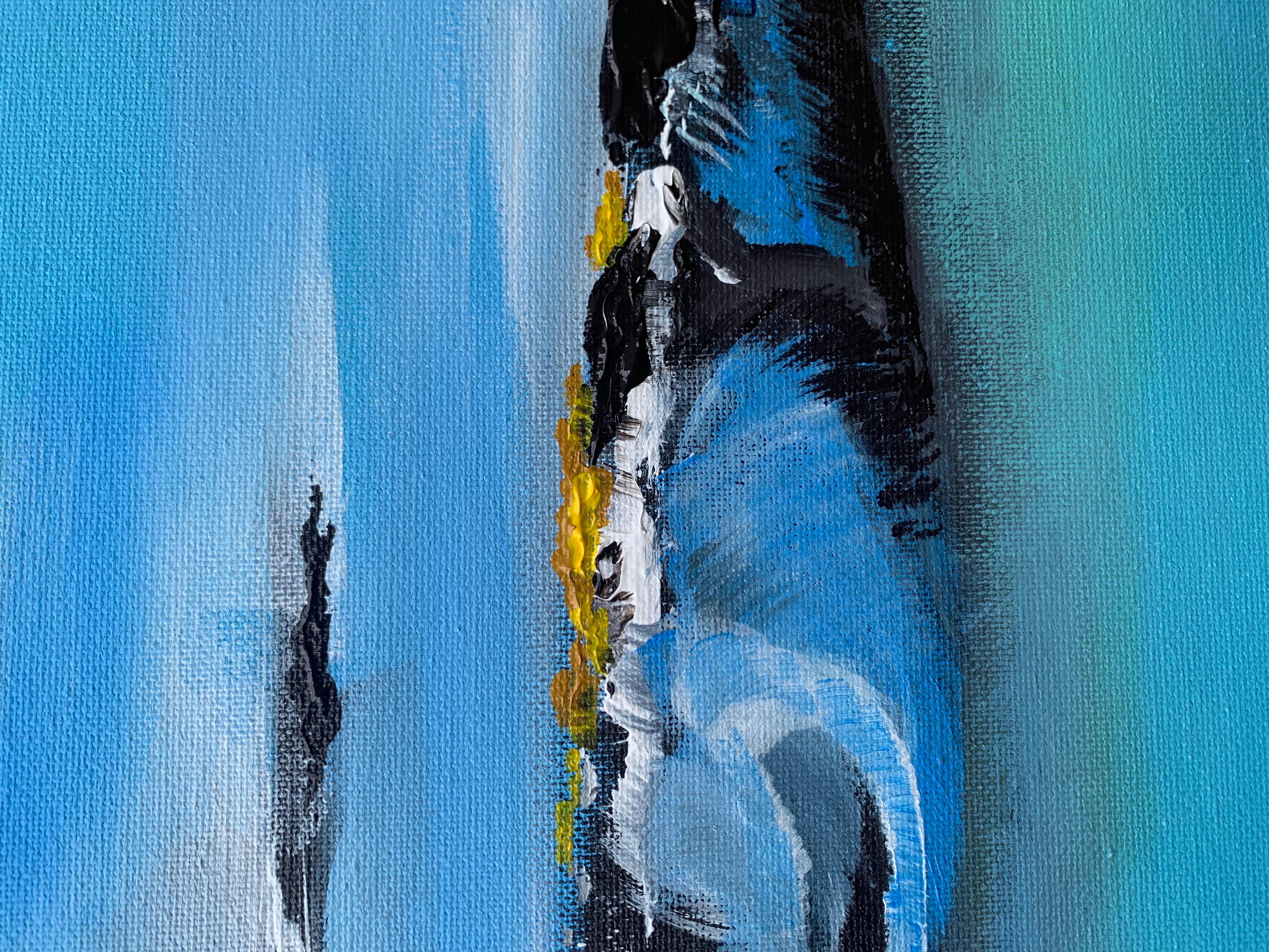 Vagues déferlantes, peinture à l'huile abstraite - Bleu Landscape Painting par Mikhail Zuyeu