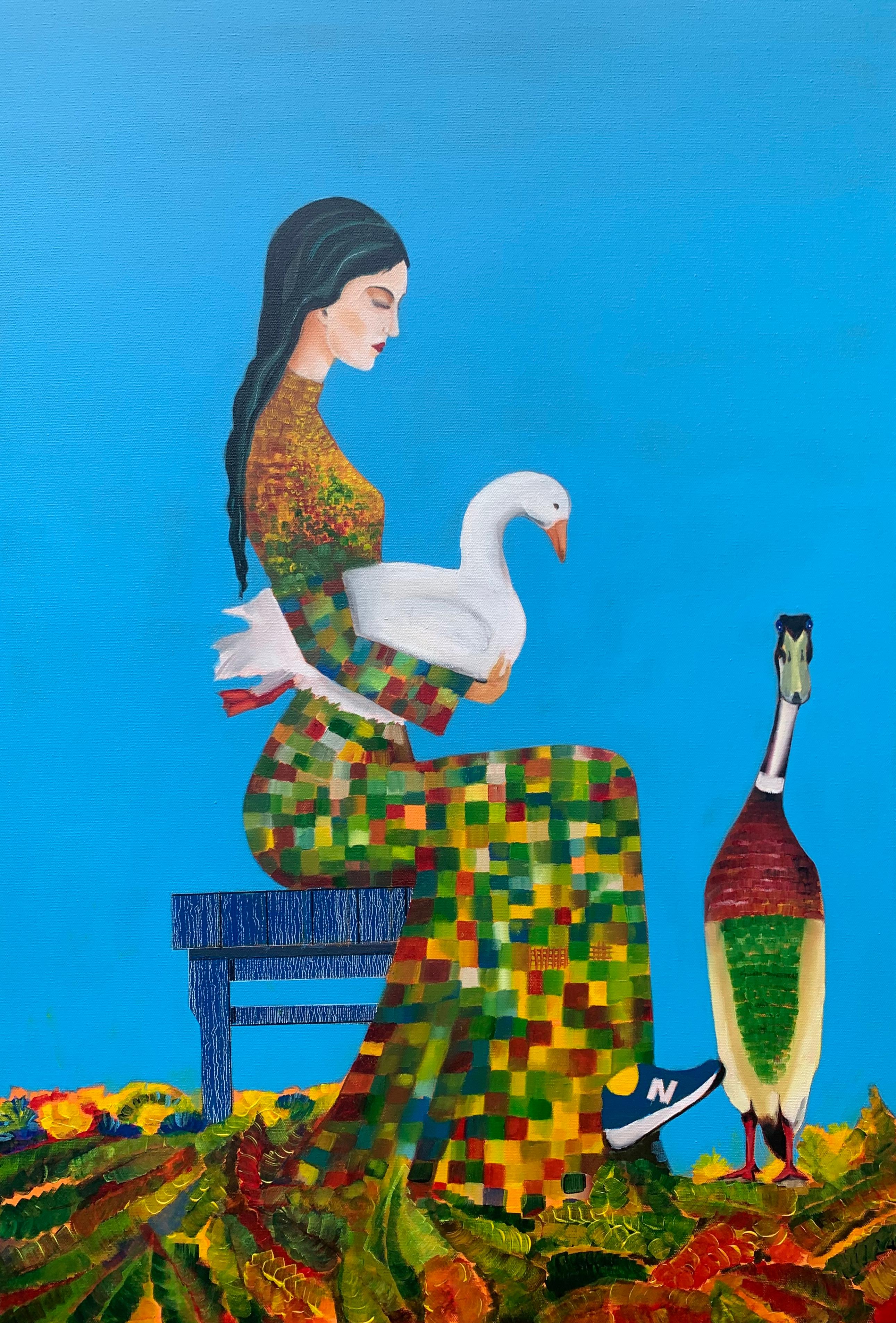 Le gardien des oies, peinture à l'huile
