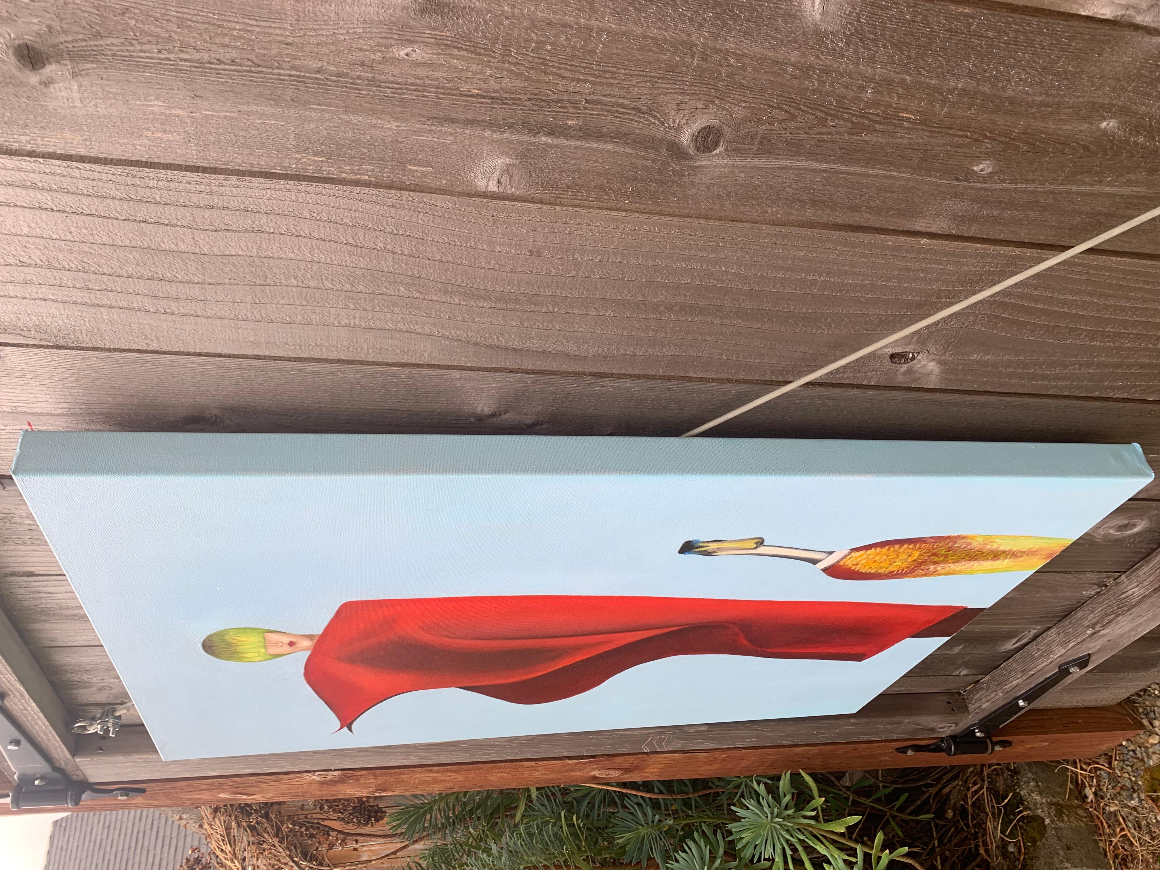 Le voile rouge, peinture à l'huile - Painting de Mikhail Zuyeu