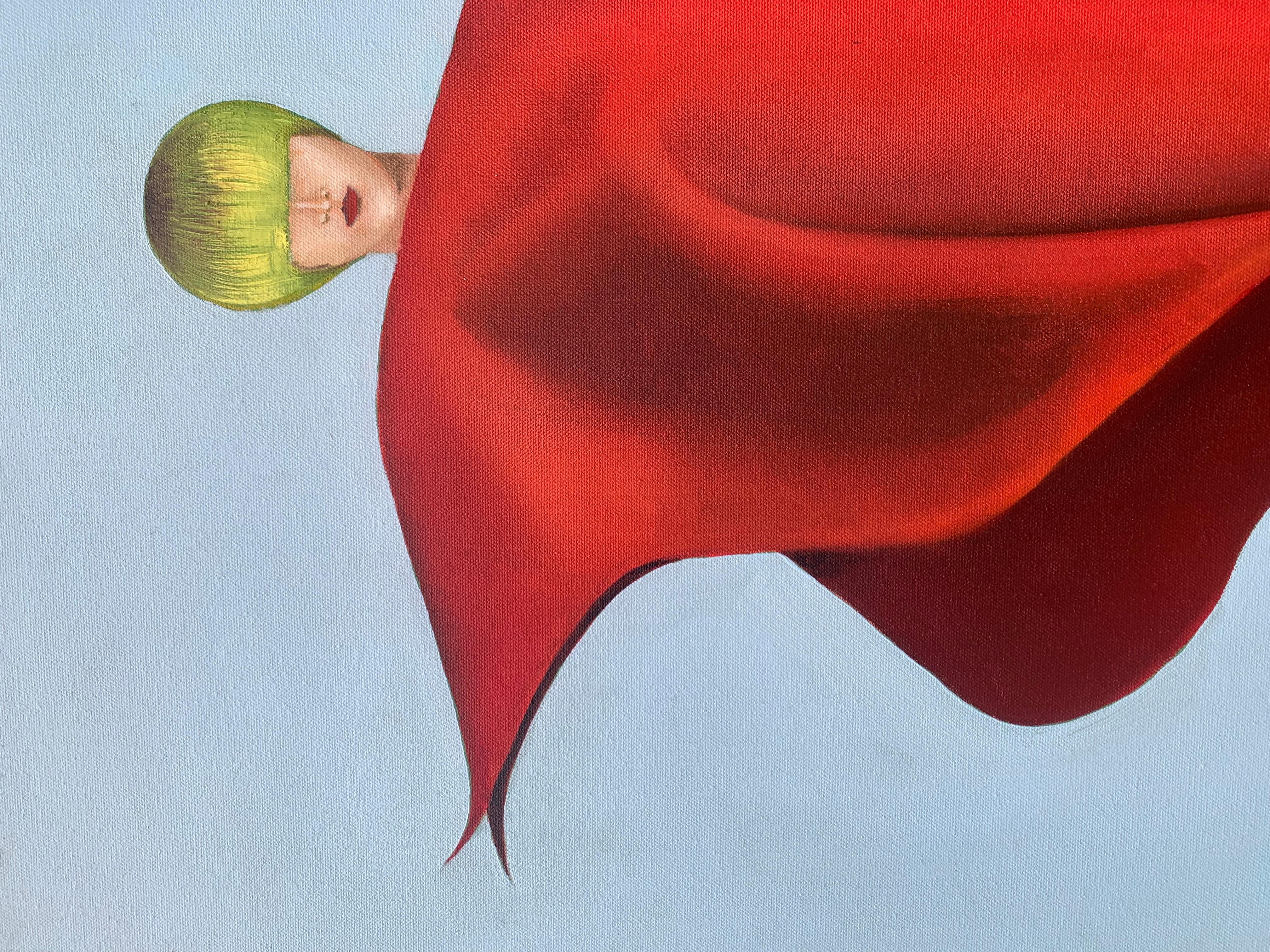 Le voile rouge, peinture à l'huile - Bleu Figurative Painting par Mikhail Zuyeu