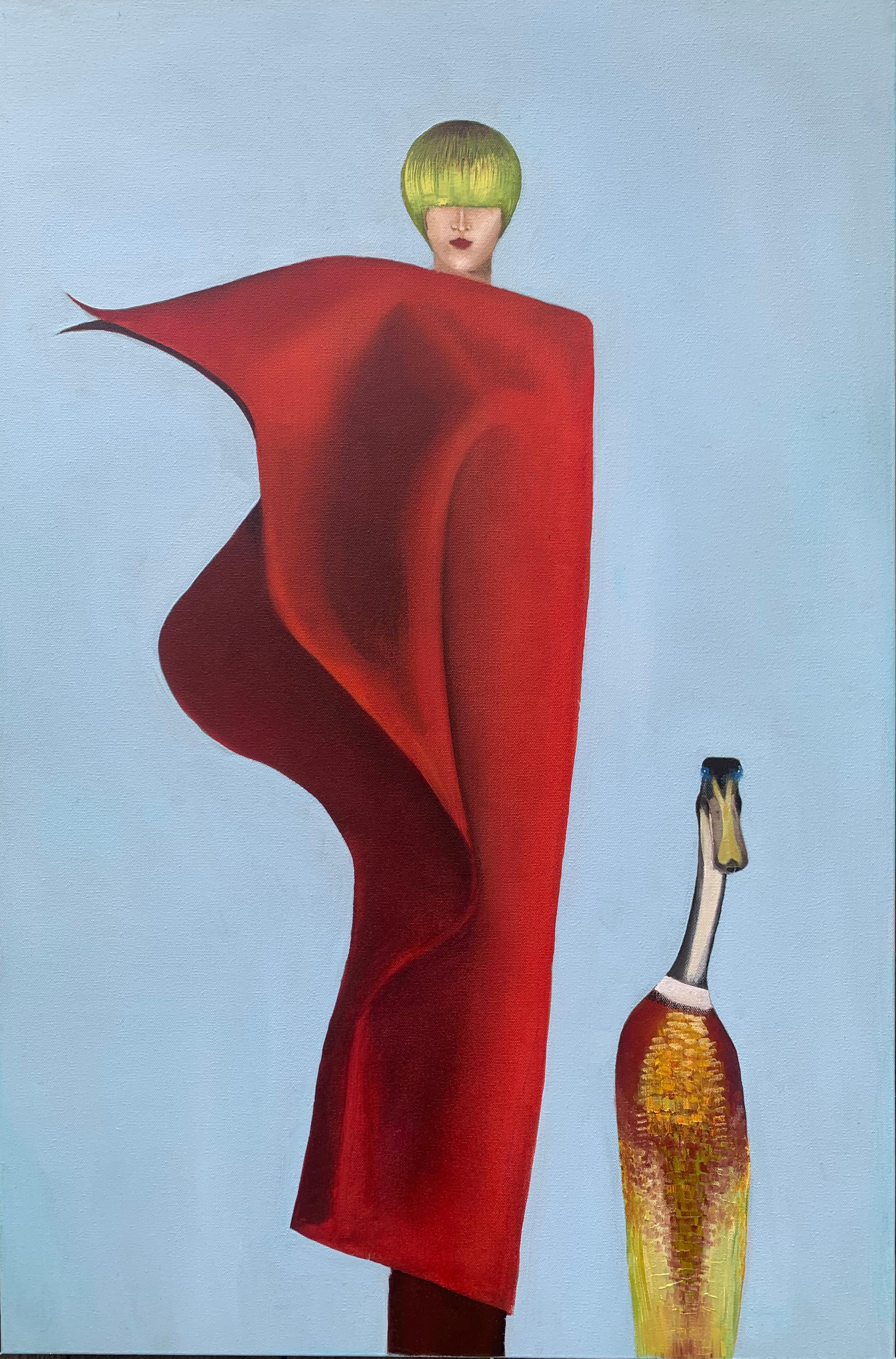 El velo rojo, Pintura al óleo