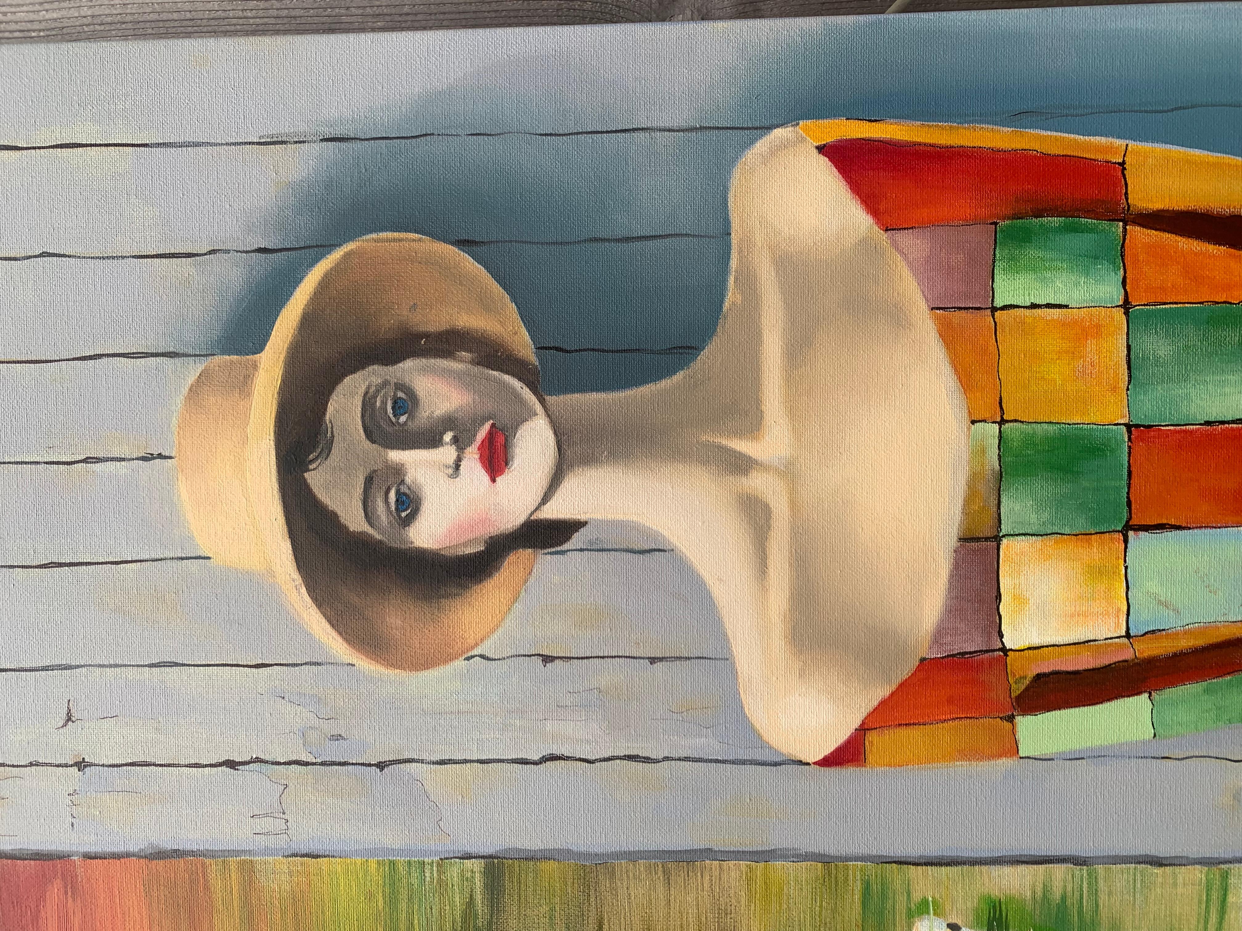 Le visiteur silencieux, peinture à l'huile - Gris Portrait Painting par Mikhail Zuyeu