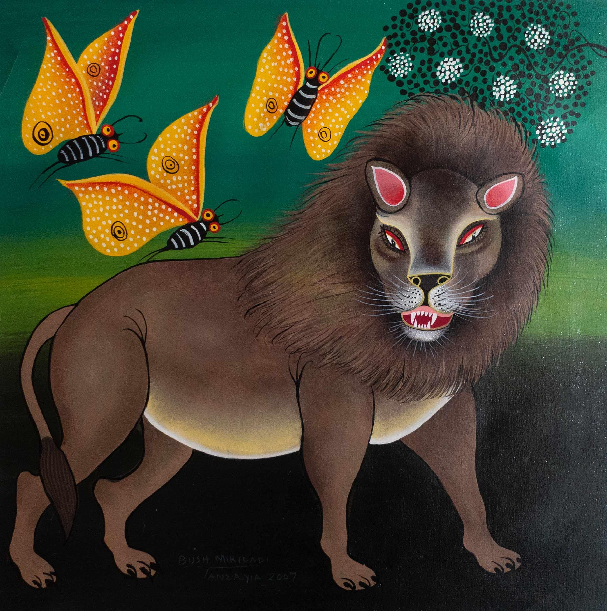 Sin título, Arte africano, Arte figurativo, Surrealismo, Animales - Painting de Mikidadi Bush