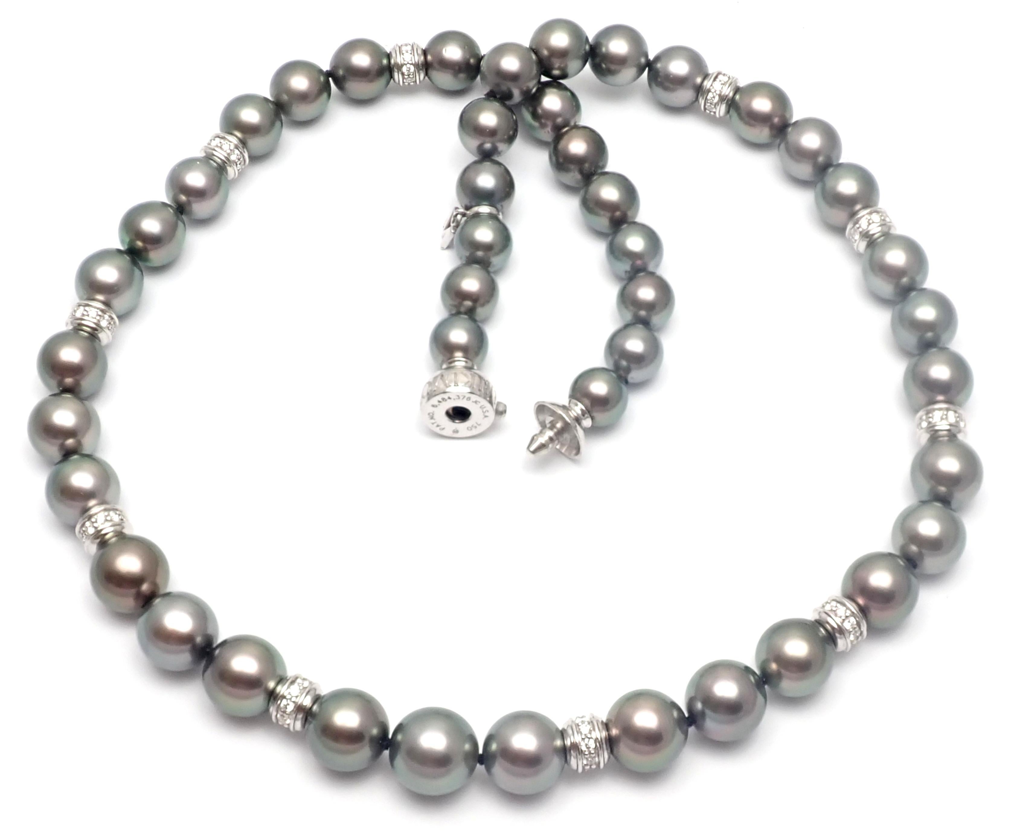 Mikimoto 10 Diamond Rondelles Tahitian Black South Sea Pearl White Gold Necklace 1