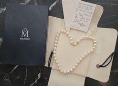 Mikimoto 10.5 to 11mm Akoya Pearl Necklace 18k Gold Diamond Clasp 18" Box Cert