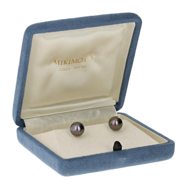 Mikimoto Tahitian Black South Sea Pearl Earrings, 18 Karat Gold Pierced Studs 2