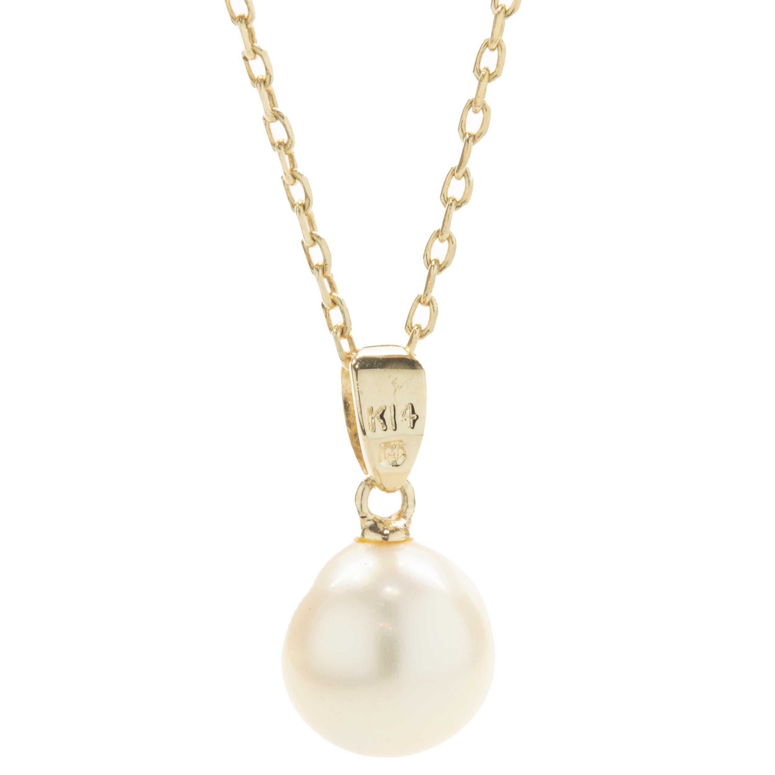 Designer: Mikimoto
Material: 14K yellow gold / pearl
Dimensions: necklace measures 18-inches in length 
Weight: 2.60 grams