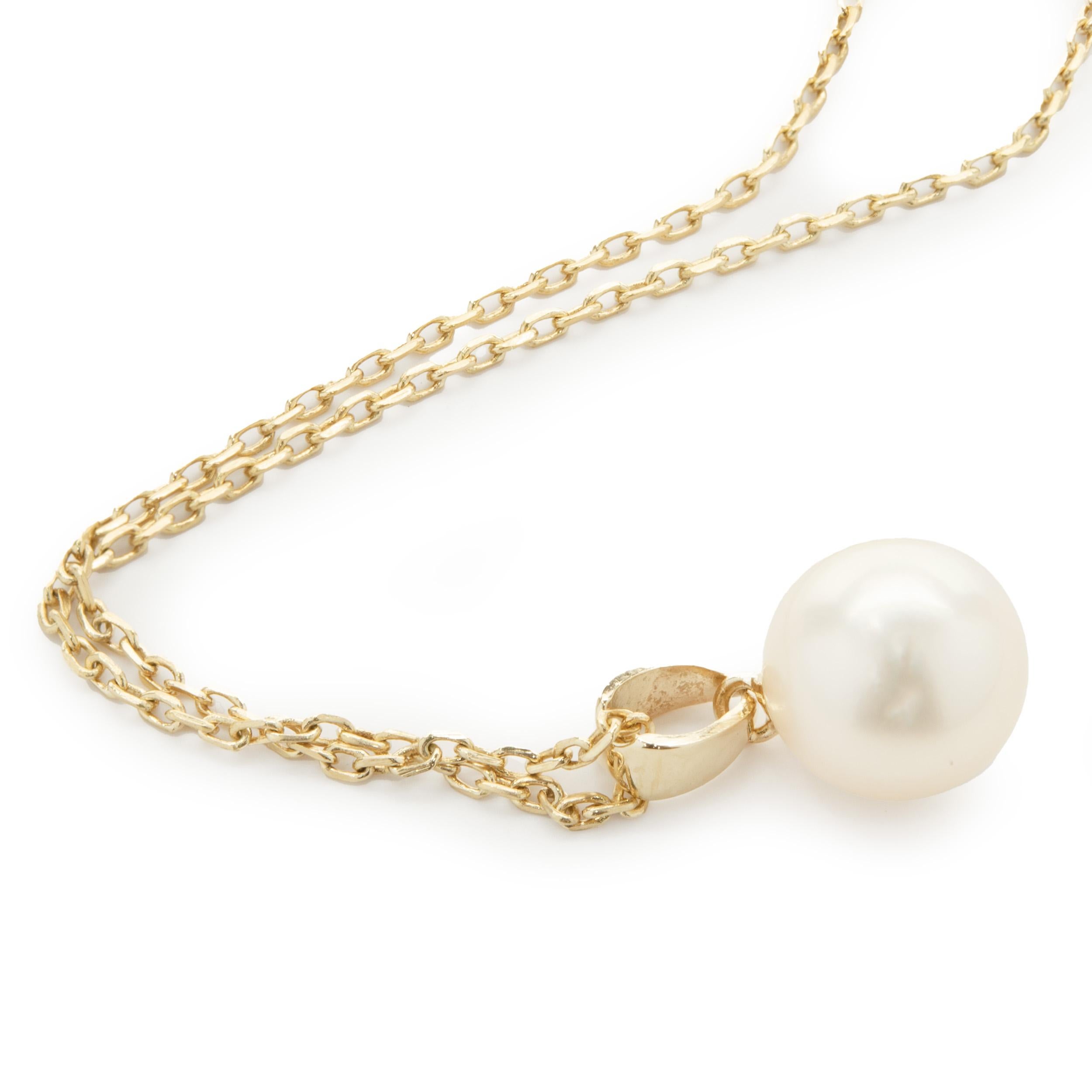 Mikimoto 14 Karat Yellow Gold Akoya 8MM Pearl Necklace In Excellent Condition In Scottsdale, AZ