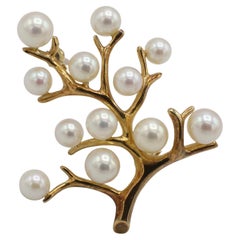 Mikimoto 14 Karat Yellow Gold Akoya Cultured Pearl Tree of Life Brooch Pin