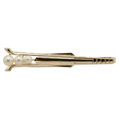 Mikimoto 14 Karat Yellow Gold Akoya Pearl Tie Bar Clip Pin
