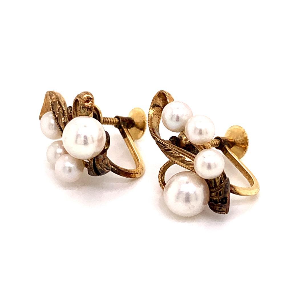 Modern 14k Gold Earrings With Pearls by Mikimoto 2.57 Grams 4-6 mm M130