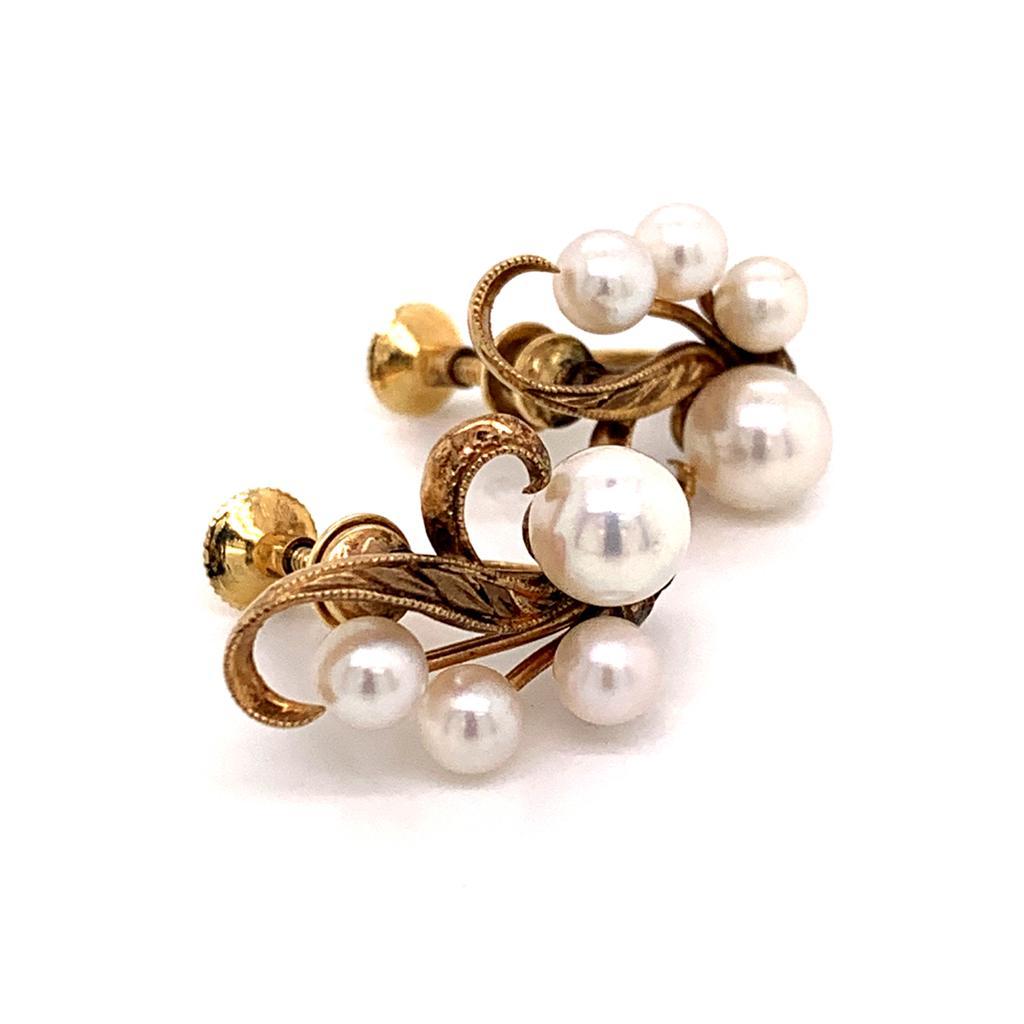 Round Cut 14k Gold Earrings With Pearls by Mikimoto 2.57 Grams 4-6 mm M130