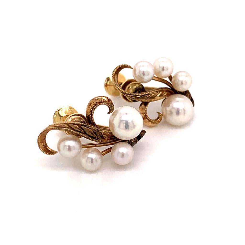 14k Gold Earrings With Pearls by Mikimoto 2.57 Grams 4-6 mm M130 1