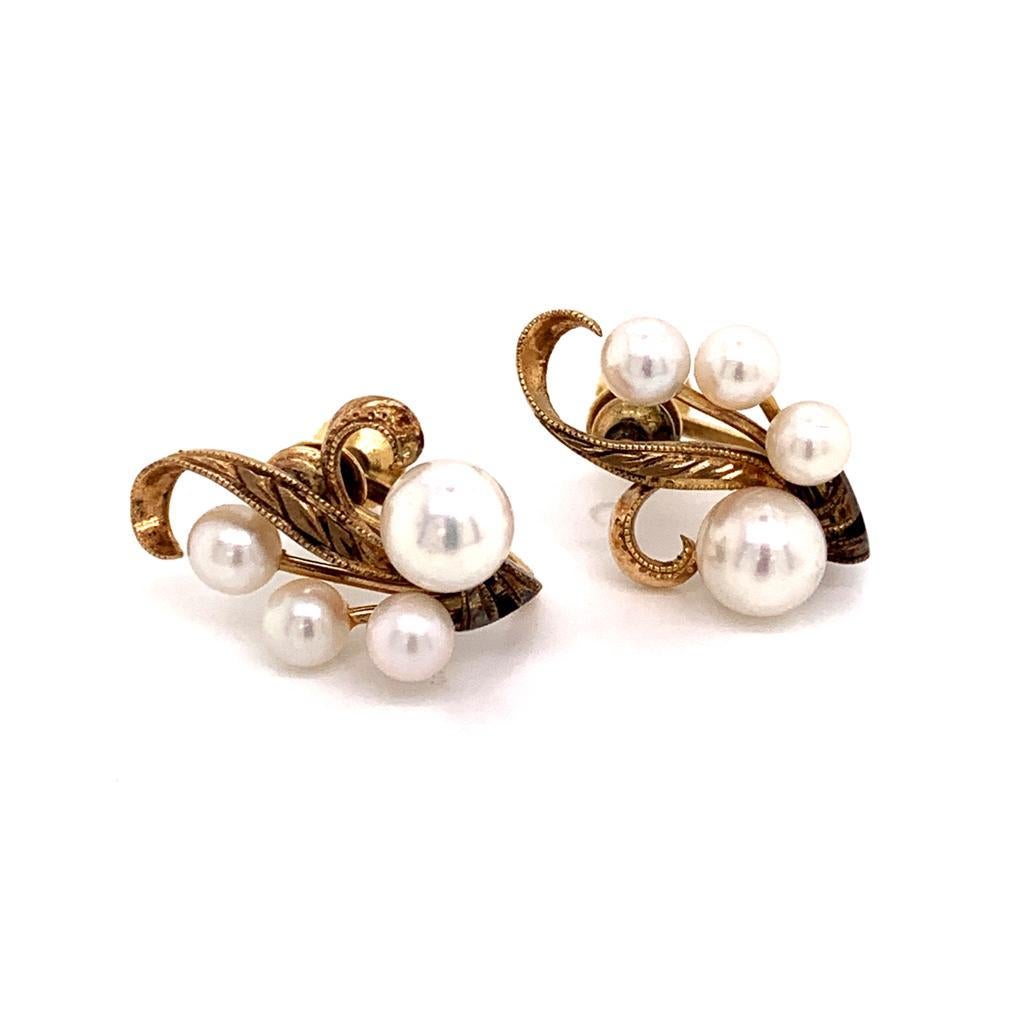 14k Gold Earrings With Pearls by Mikimoto 2.57 Grams 4-6 mm M130 2