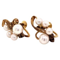 Vintage 14k Gold Earrings With Pearls by Mikimoto 2.57 Grams 4-6 mm M130