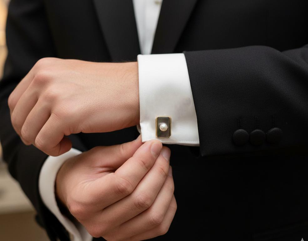 Mikimoto 14k Gold Top Quality Pearl & Mother Of Pearl Rectangular Cufflinks For Sale 4