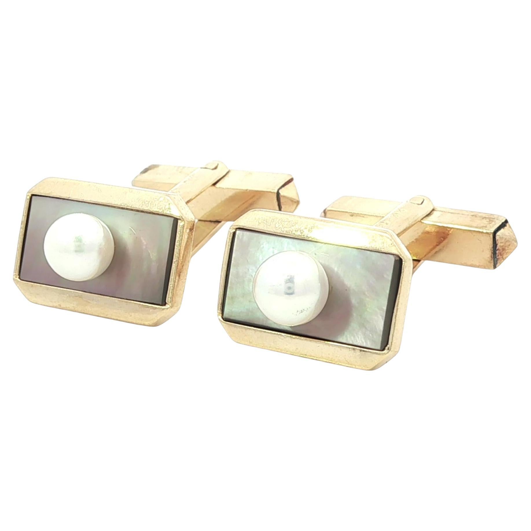 Mikimoto 14k Gold Top Quality Pearl 
Mother Of Pearl Rectangular Cufflinks For Sale
