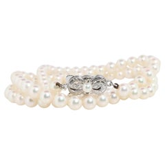 MIKIMOTO 14k White Gold Pearl Necklace. 6mm Pearls 22in Necklace.