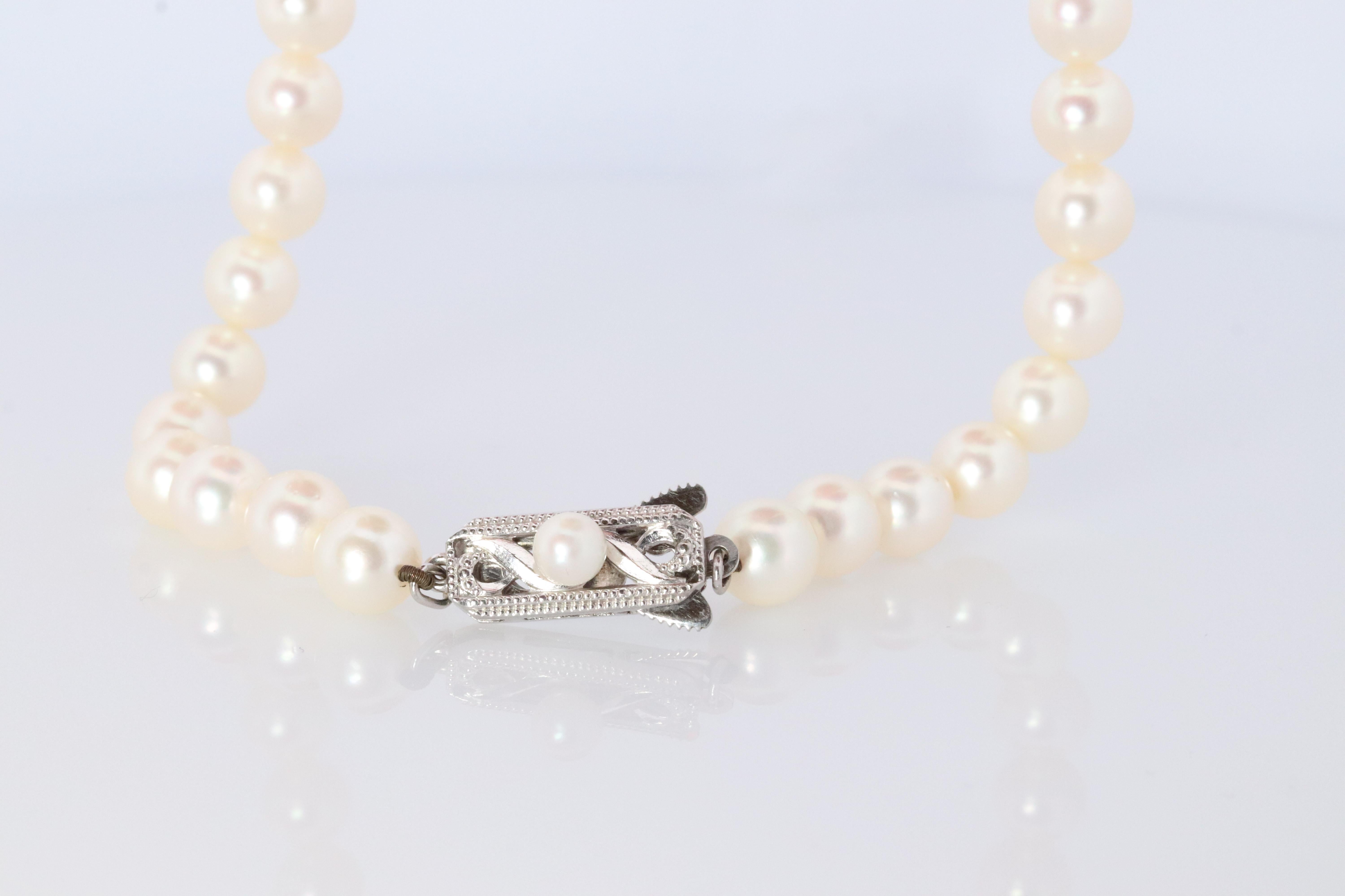 MIKIMOTO 14k Weißgold Perlenkette. 7mm Perlen Halskette. Mikimoto 5