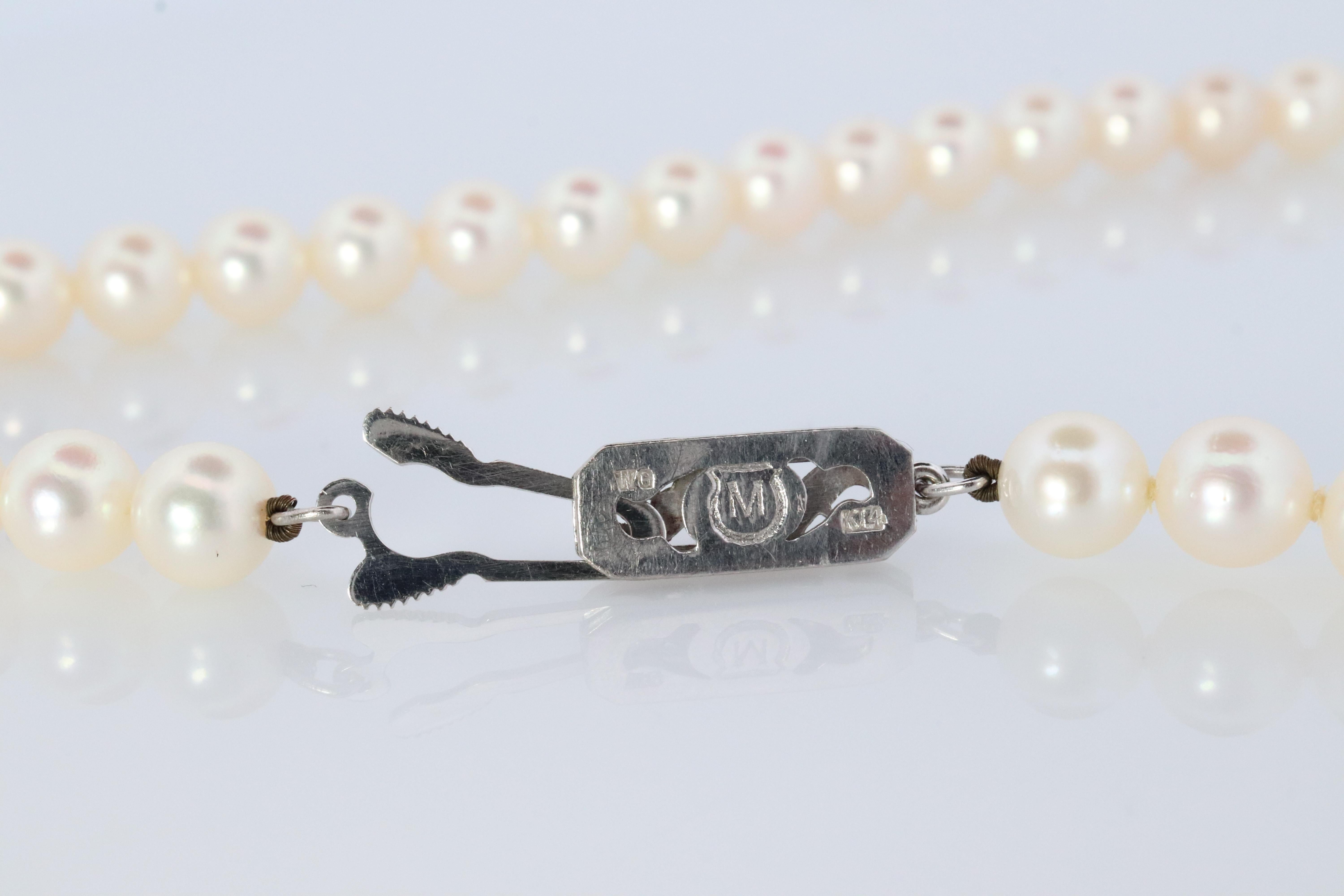 MIKIMOTO 14k Weißgold Perlenkette. 7mm Perlen Halskette. Mikimoto Damen