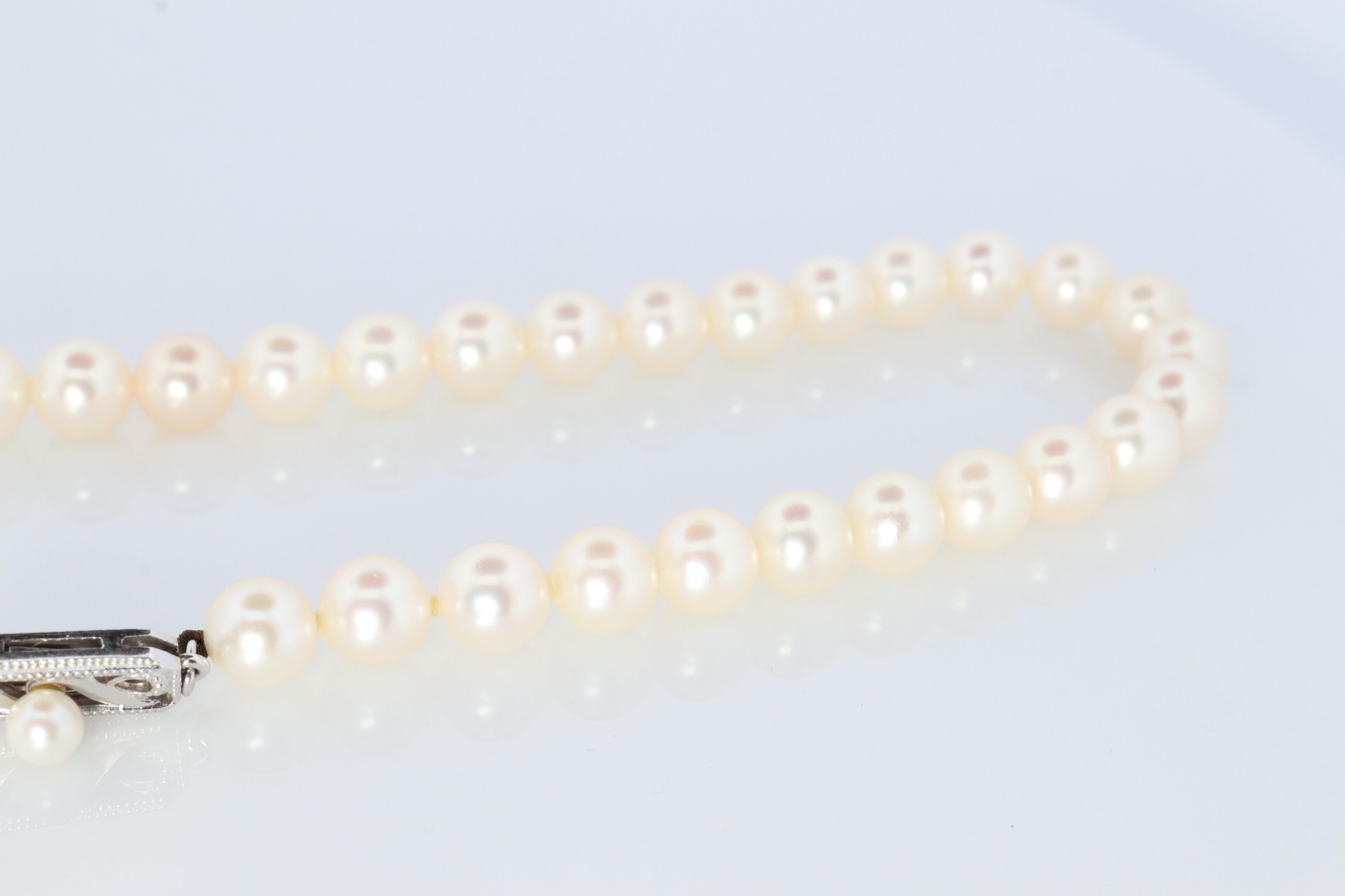 MIKIMOTO 14k Weißgold Perlenkette. 7mm Perlen Halskette. Mikimoto 1