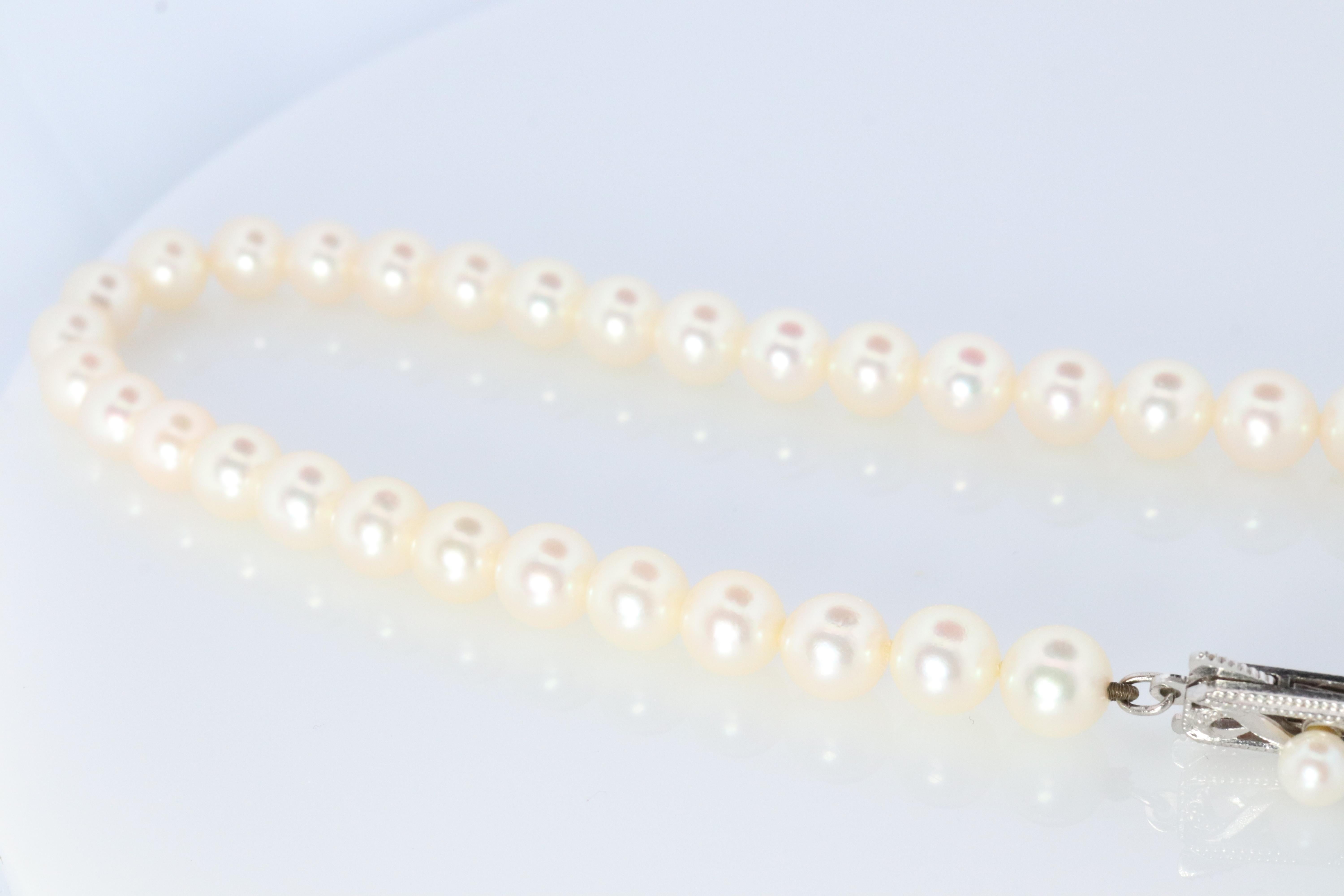 MIKIMOTO 14k Weißgold Perlenkette. 7mm Perlen Halskette. Mikimoto 2