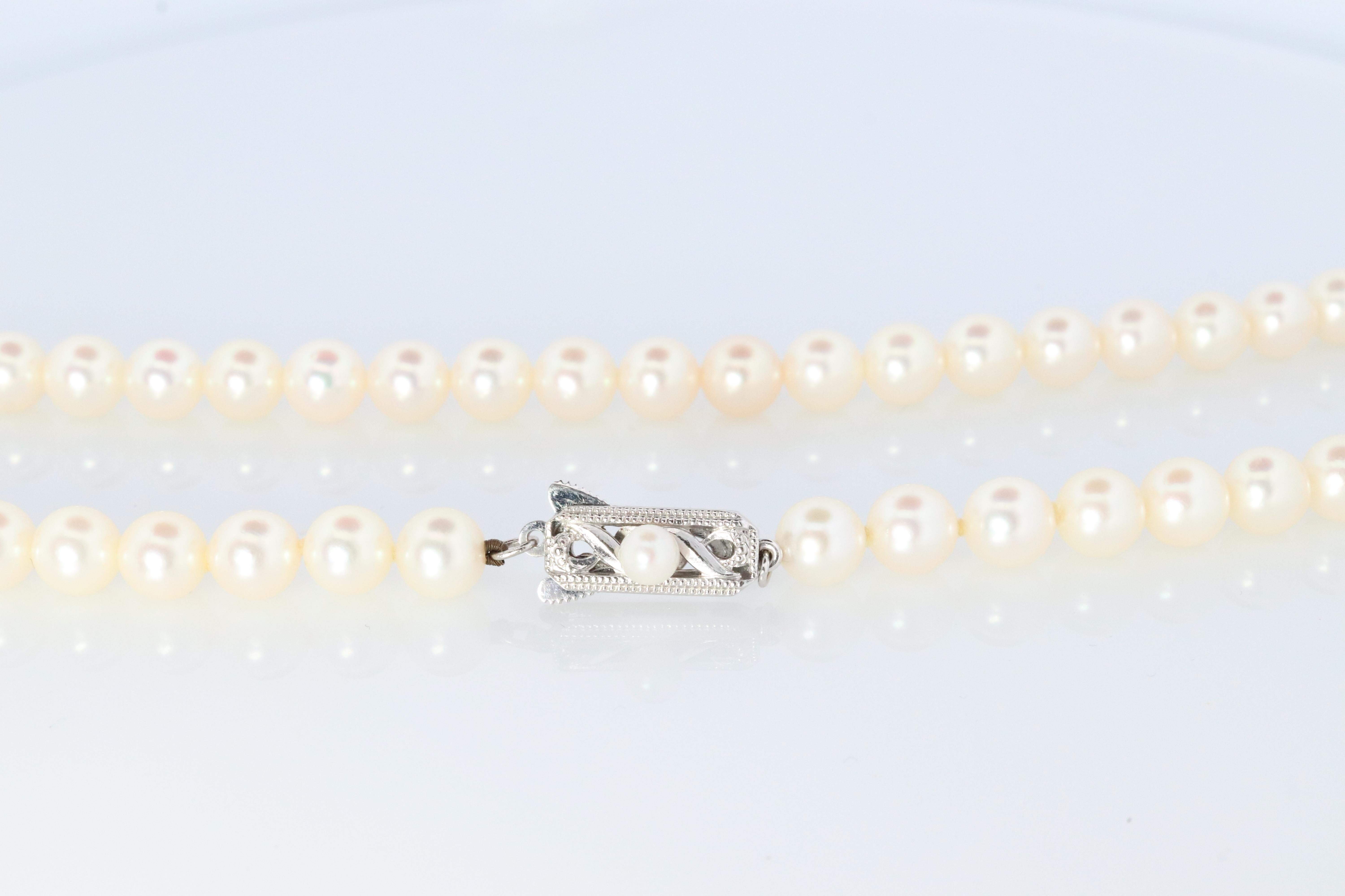 MIKIMOTO 14k Weißgold Perlenkette. 7mm Perlen Halskette. Mikimoto 3