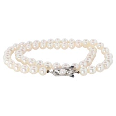 MIKIMOTO 14k Weißgold Perlenkette. 7mm Perlen Halskette. Mikimoto