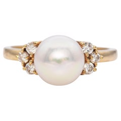 Mikimoto 14K Yellow Gold Pearl and Diamond Ring
