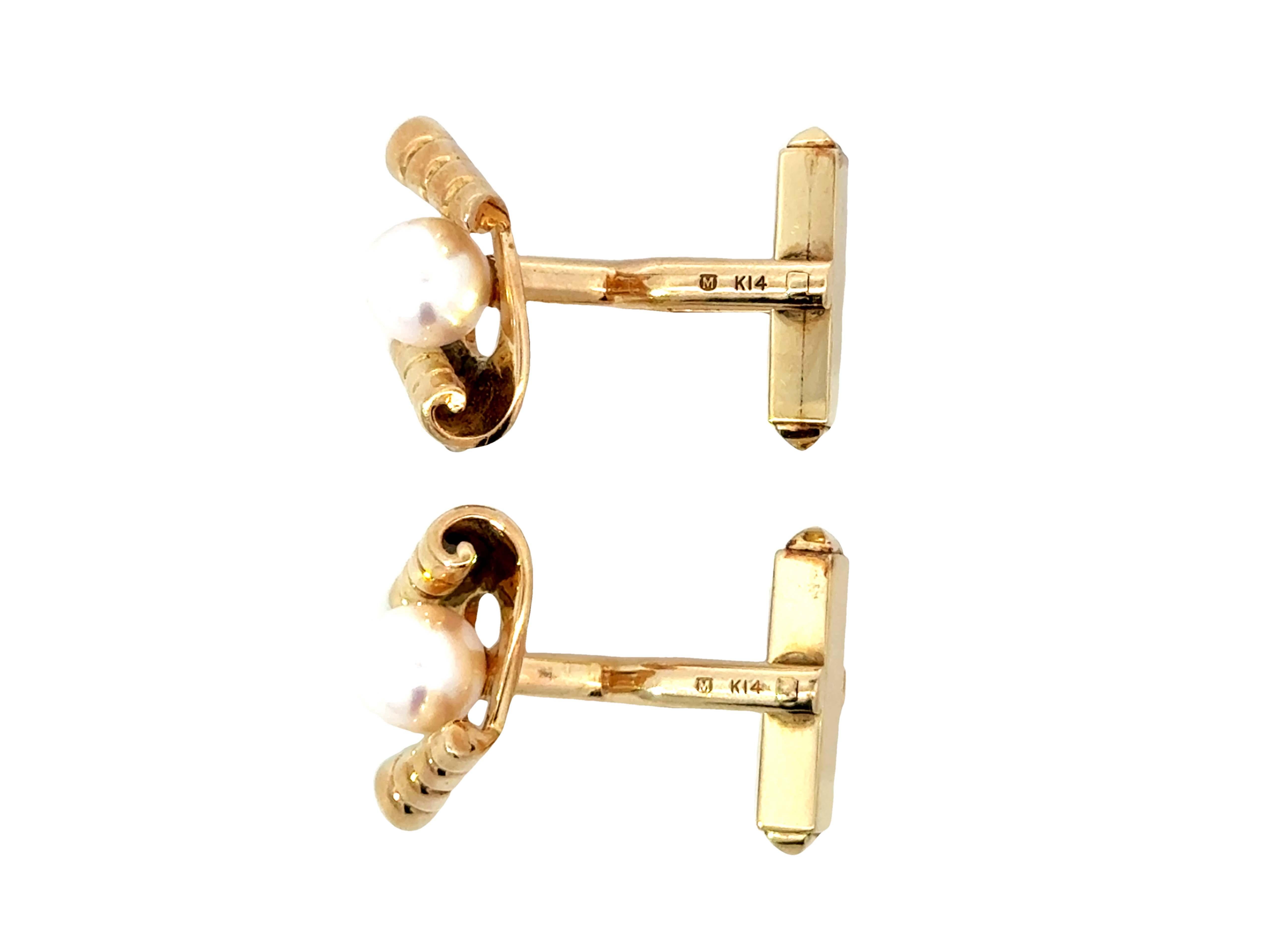 da uomo o donna Mikimoto - Gemelli con perle in oro giallo 14k in vendita