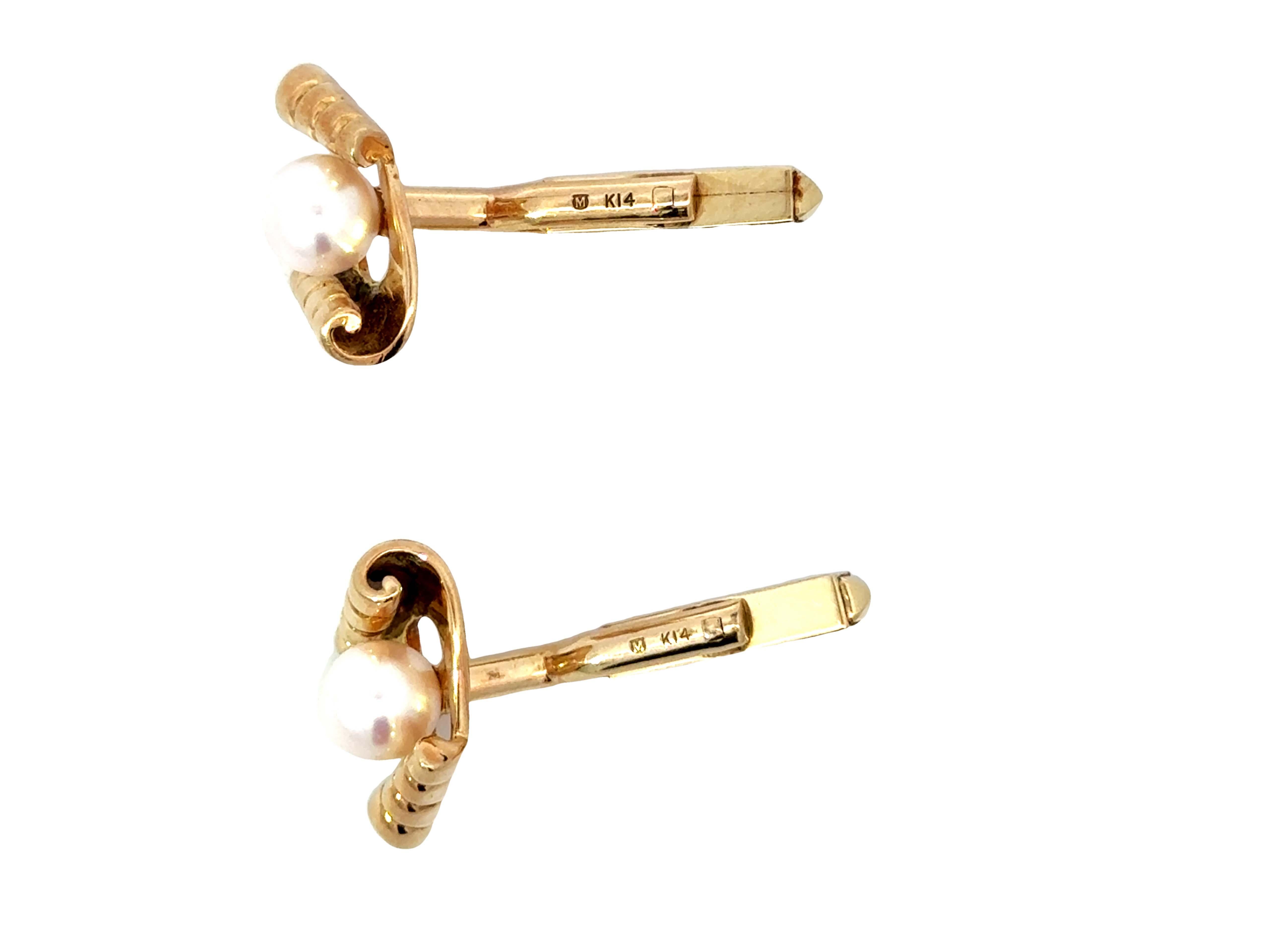 Mikimoto - Gemelli con perle in oro giallo 14k in vendita 1