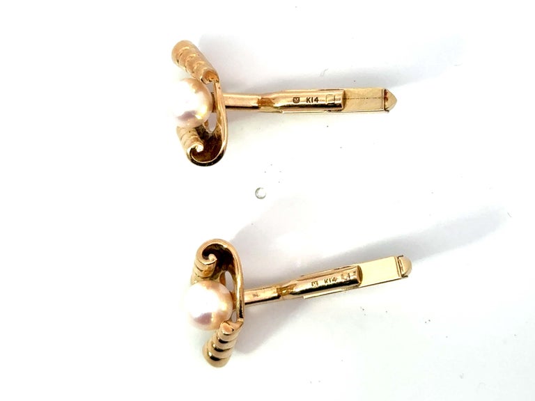 Boutons De Manchette Mikimoto 14K Or Jaune Coquille D'ormeau Et Perle Akoya - Boîte D'origine