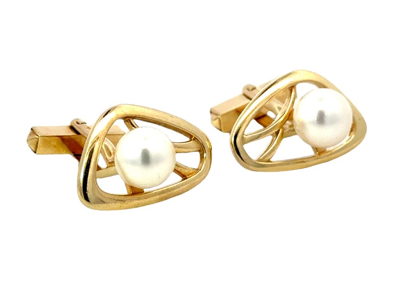 Boutons De Manchette Mikimoto Or 14K Avec Perles - Vintage, Perles Cultivées, Boîte D'origine, Excellent état