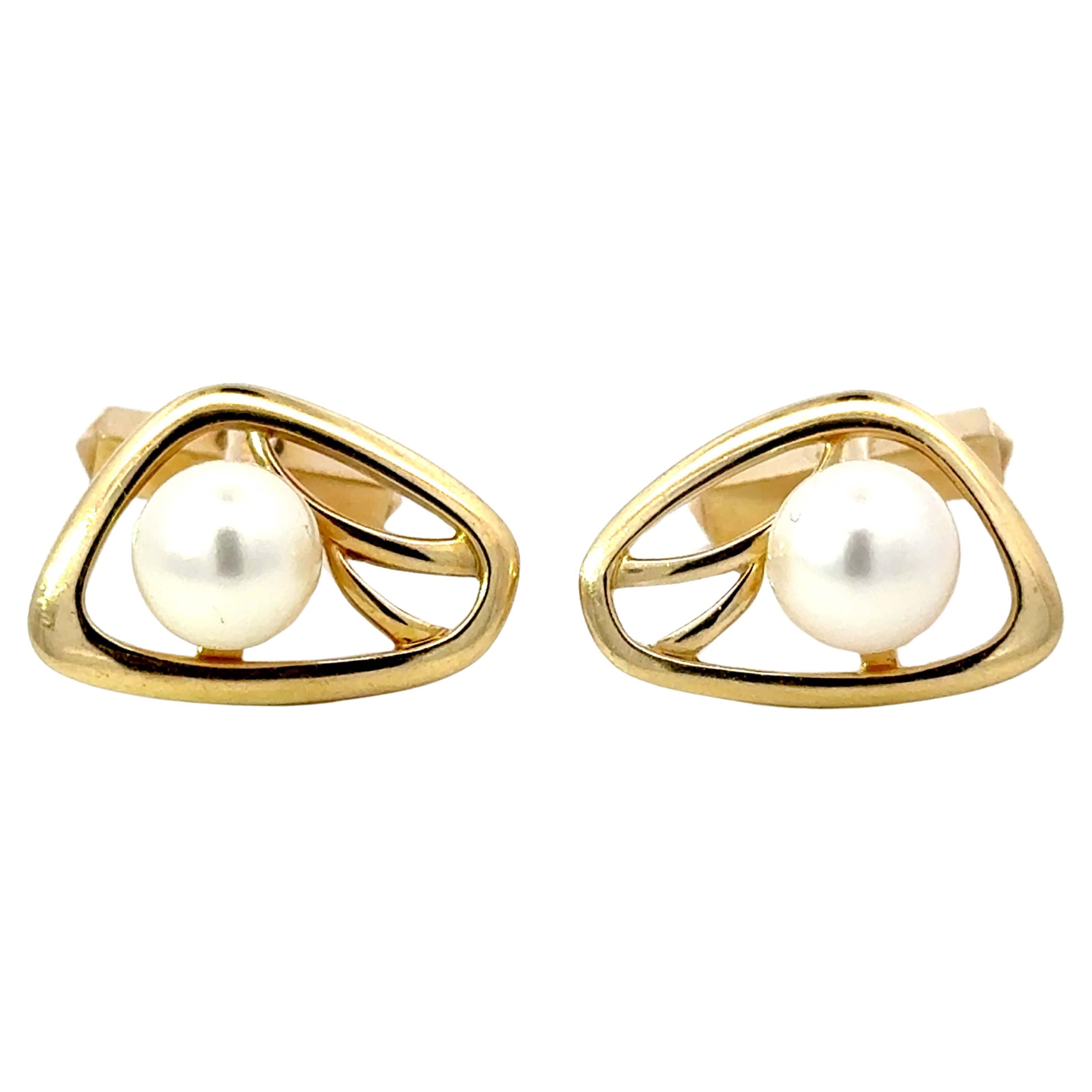 Mikimoto 14k Yellow Gold Pearl Cuff Links