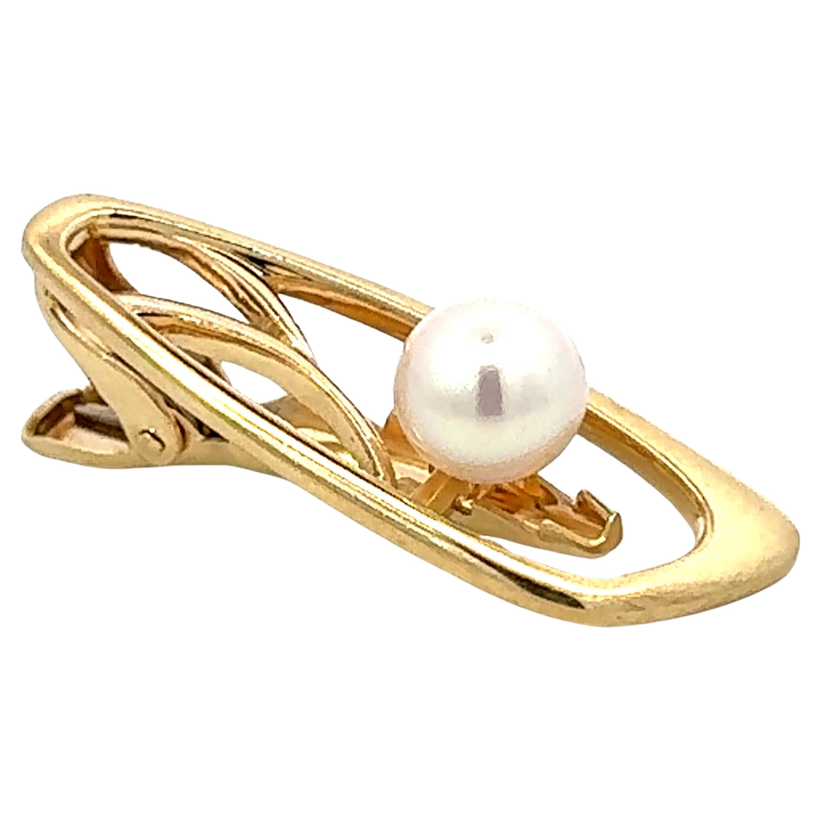 Mikimoto 14k Yellow Gold Pearl Tie Clip