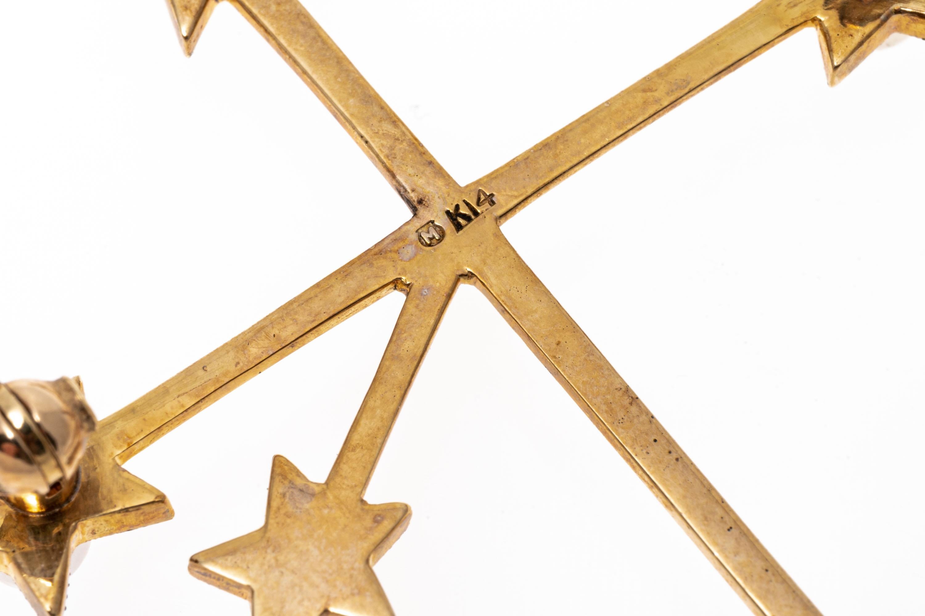 Mikimoto Broche en or jaune 14 carats avec perle de culture constellation de la croix du Sud Pour femmes en vente