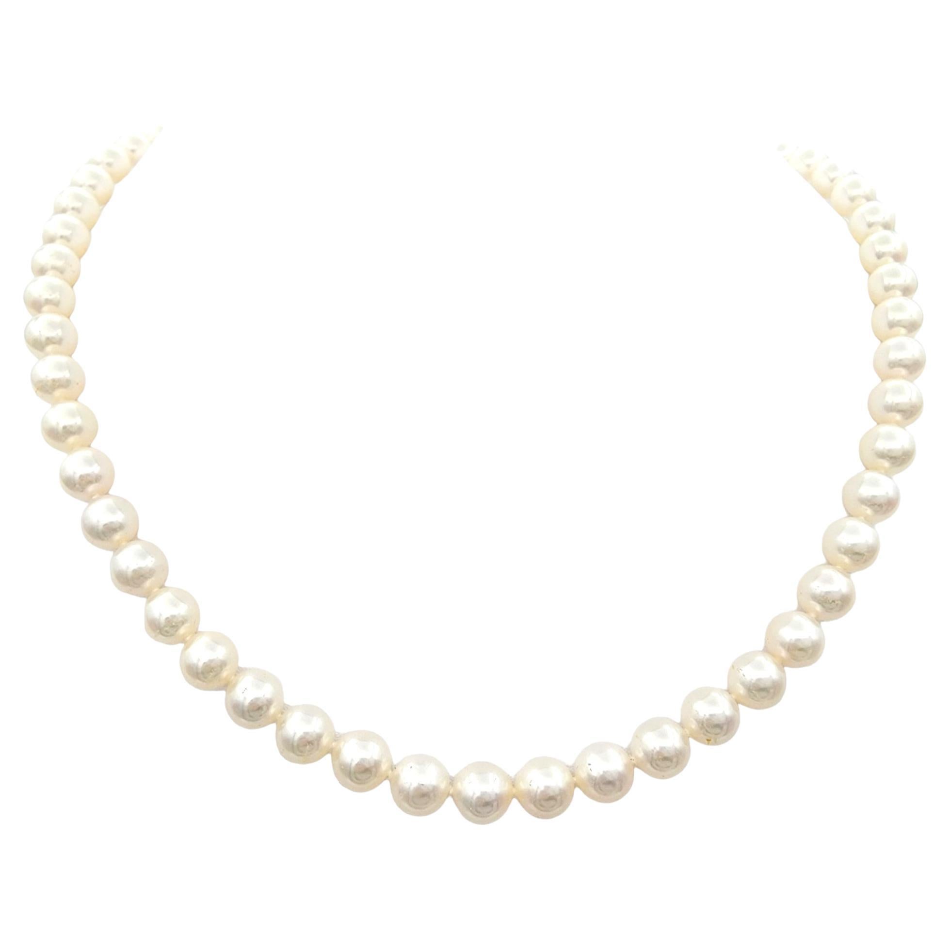 Mikimoto 16" Akoya Pearl Strand Necklace with 18 Karat White Gold Clasp For Sale