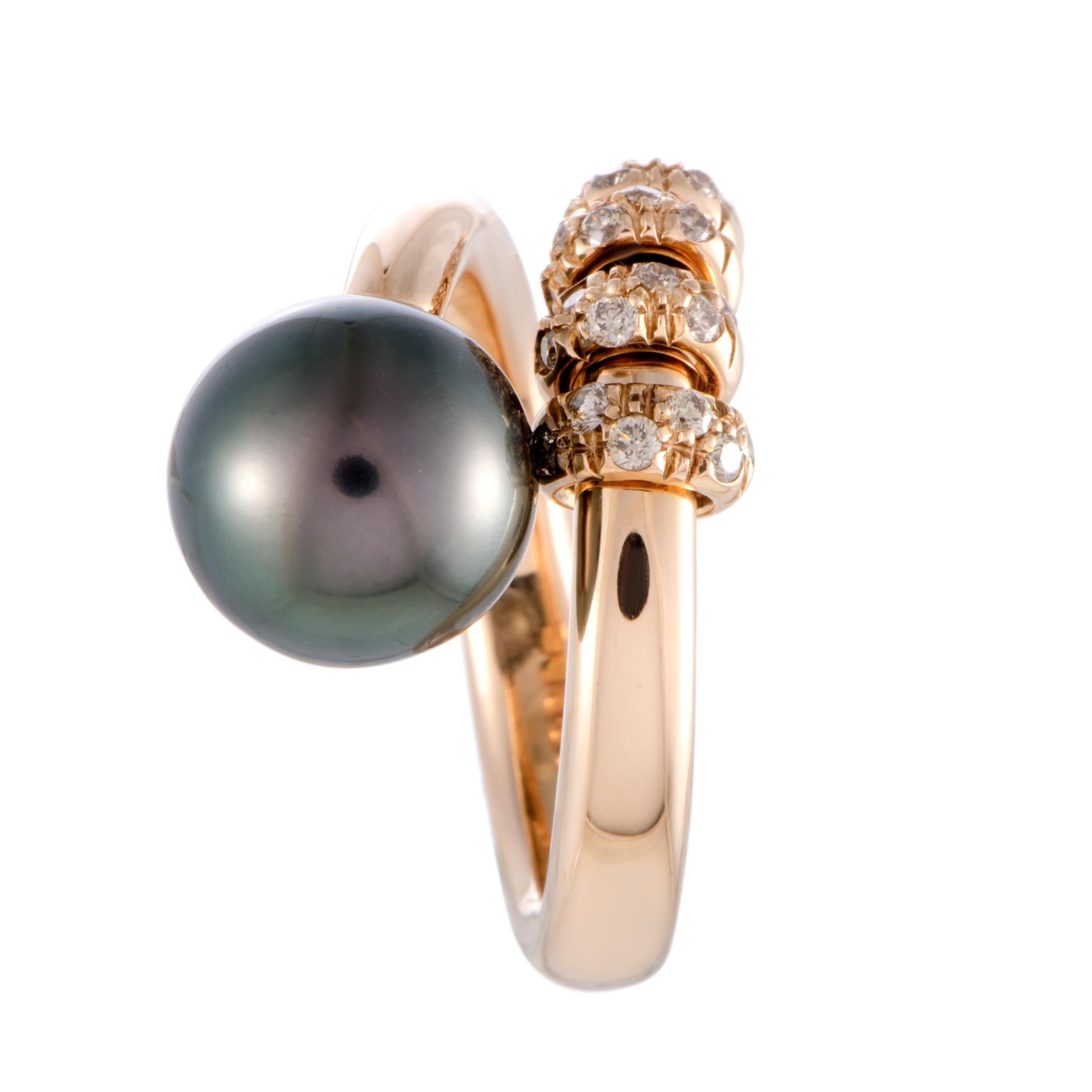 Women's Mikimoto 18 Karat Rose Gold Brown Diamond and Black Pearl Ring