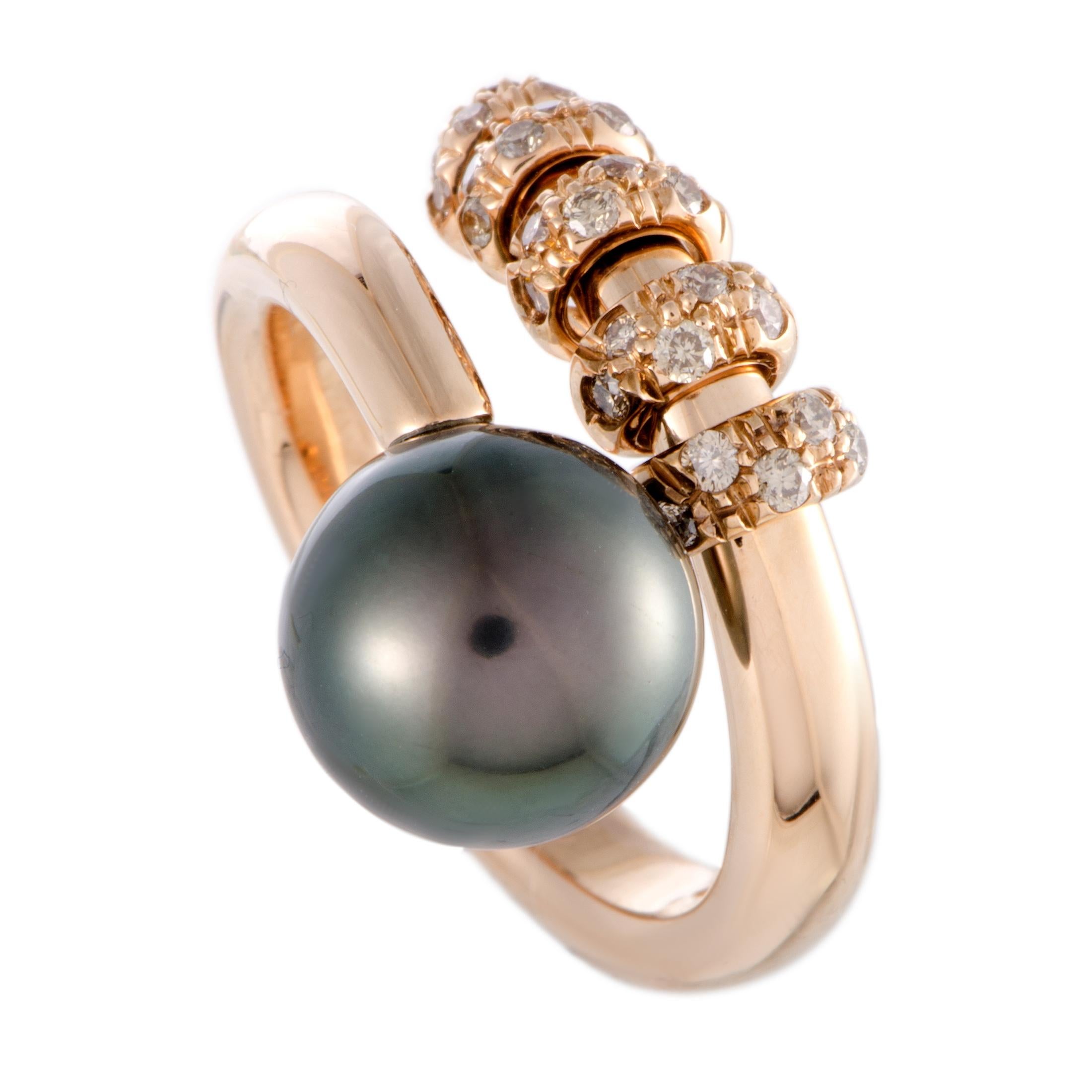 Mikimoto 18 Karat Rose Gold Brown Diamond and Black Pearl Ring